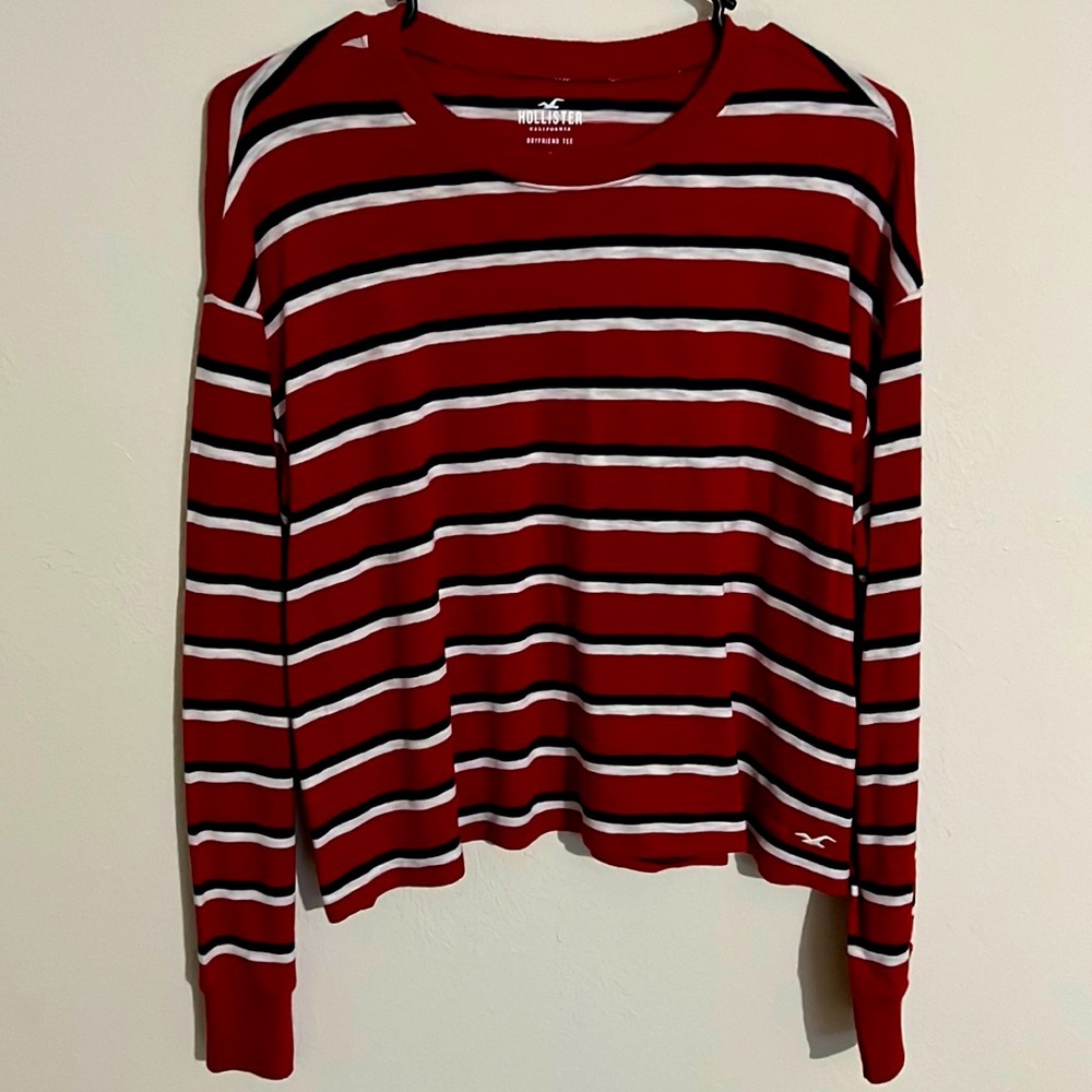 Hollister Boyfriend Fit Long Sleeve Striped Shirt Size XS - Red/Navy/White